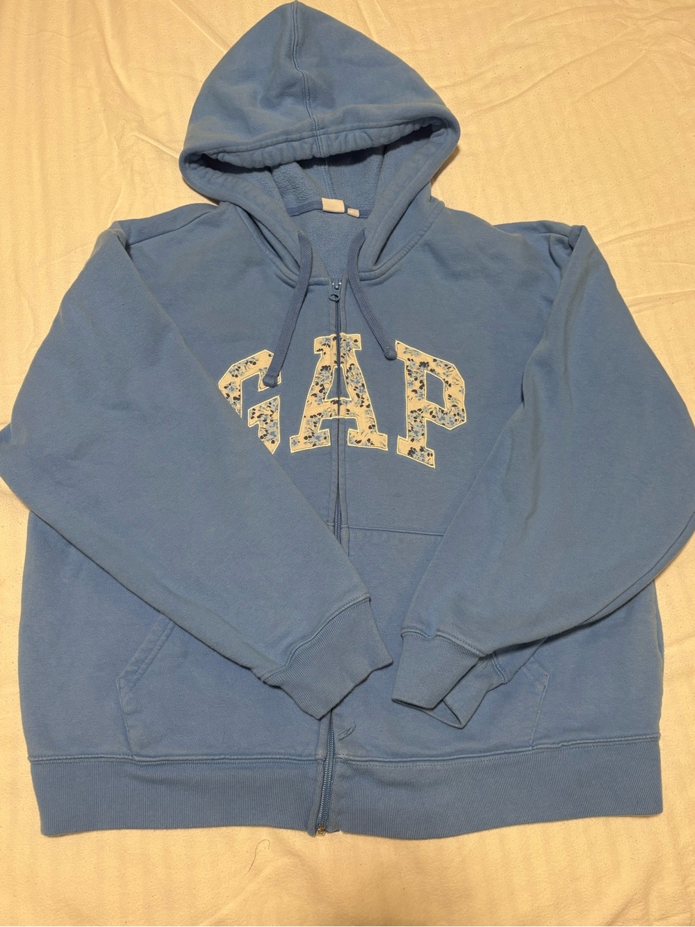 GAP Light Blue Zip-Up Hoodie with Floral Logo